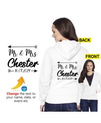 Personalised Just Married With Custom Text Mr & Mrs Name and Wedding Date Printed Adult Unisex Hooded Sweatshirt